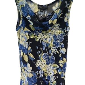 90s Vintage Connected Apparel Black Blue & Yellow Floral Dress Size SM